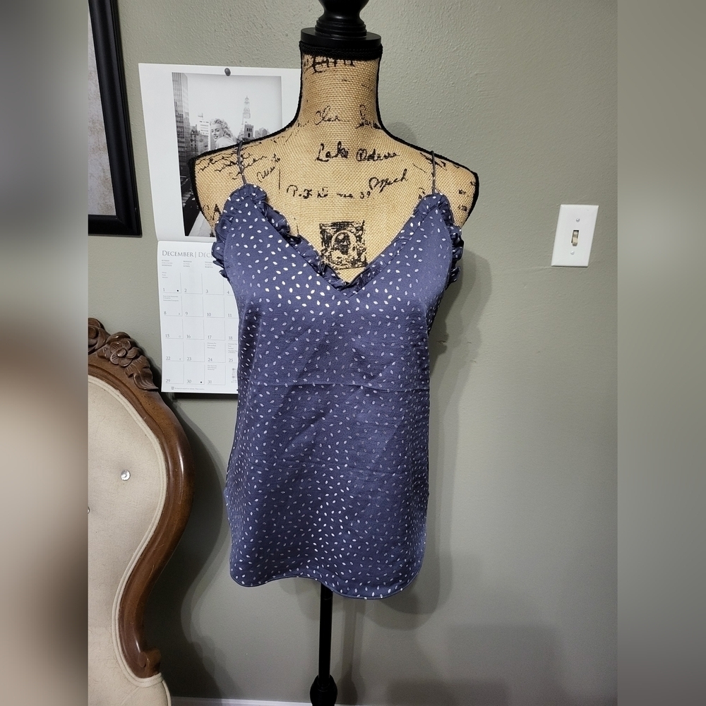 Express Spaghetti Strap Tank with Ruffle detail Blue and Silver S NWT